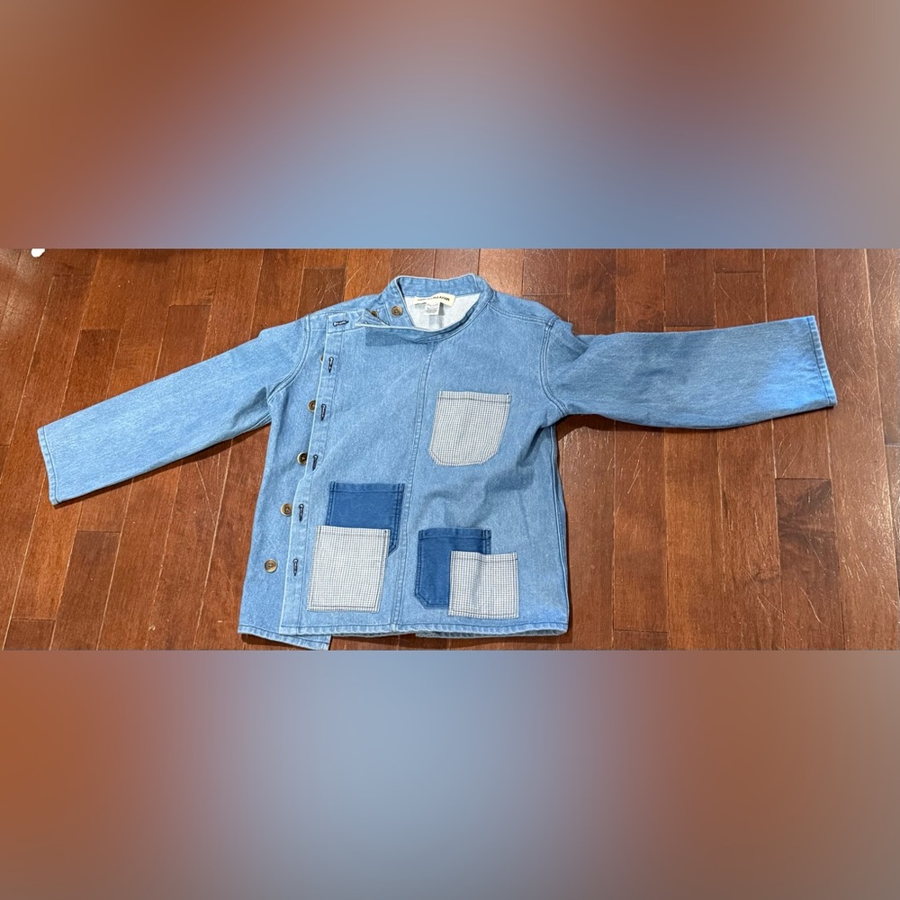 Caron Callahan Blue Denim Jacket with Checkered Pocket